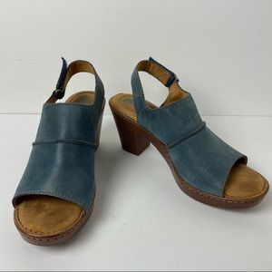 Born Womens Wekiva Leather Slingback Peep Toe Heel Blue Leather Sandals